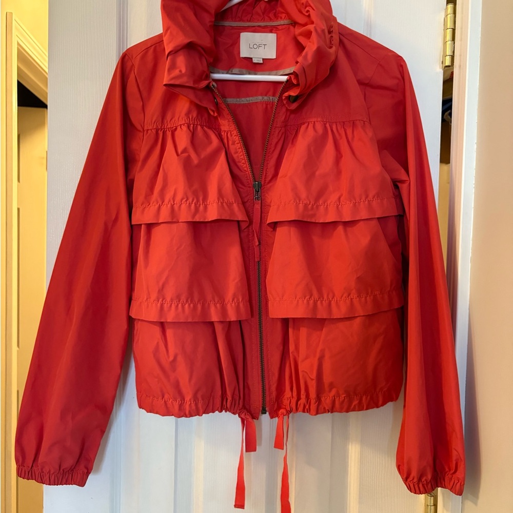 LOFT Red Utility Jacket with Sporty Hooded Design